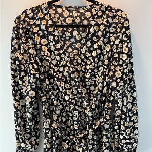 Black Floral Wrap Dress